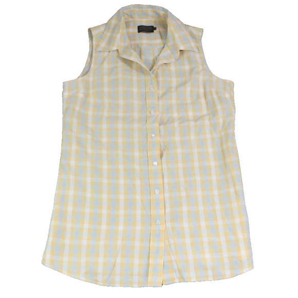 Pendleton Tops - Pendleton Womens S Yellow Gingham‎ Sleeveless Button office Shirt Cotton Casual